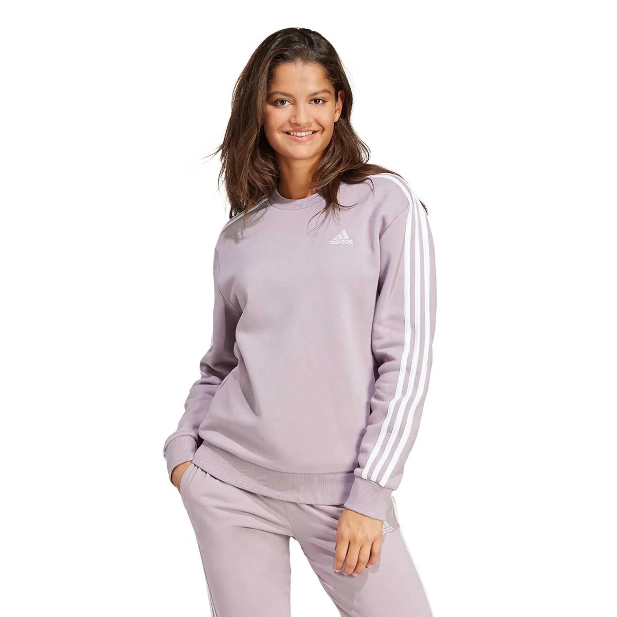 adidas 3 Stripe Fleece Sweat Top - Womens - Preloved Fig
