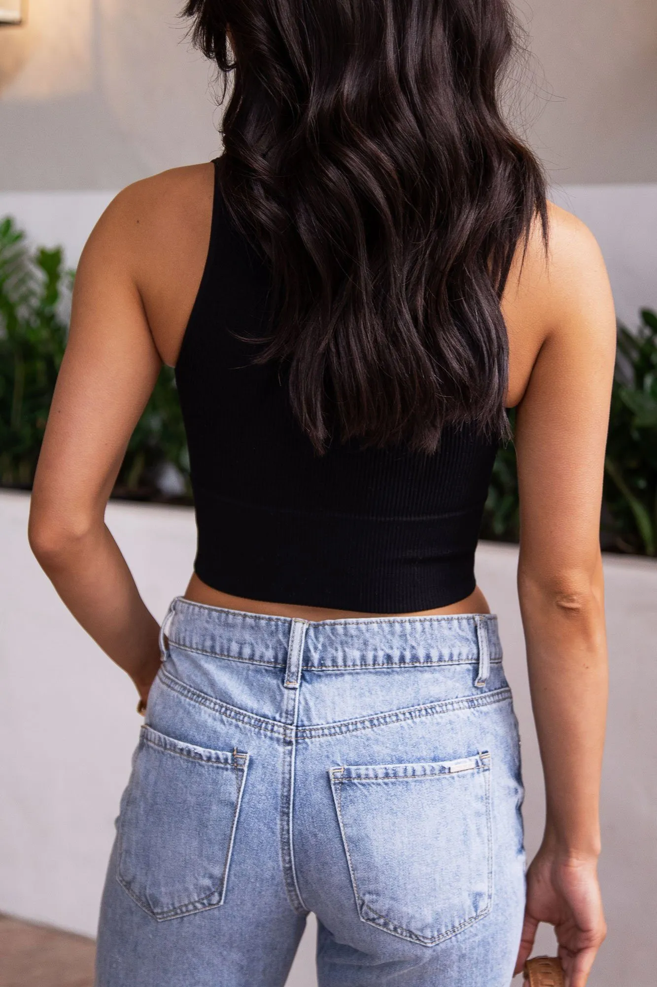 Berlin Black Ribbed Crop Tank Top