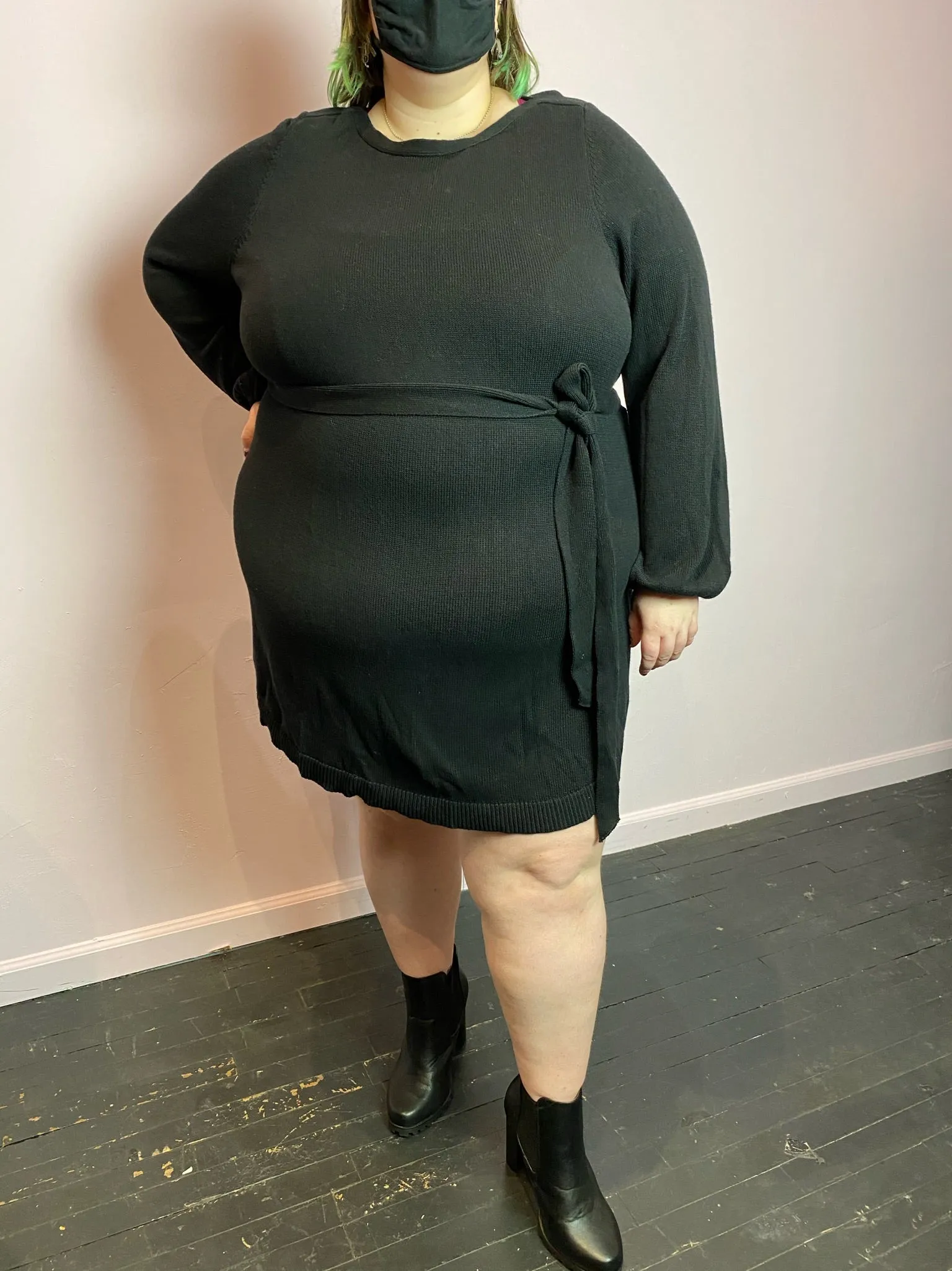 Black Sweater Dress with Tie Belt by Lane Bryant, Size 26/28