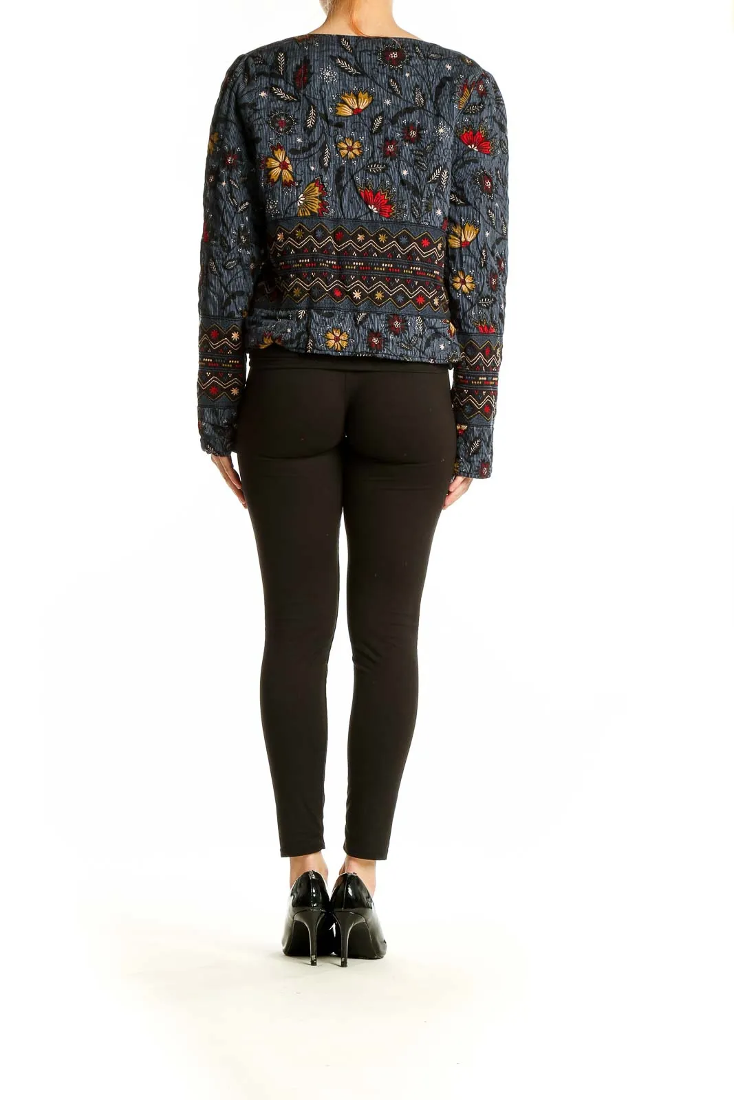Blue Floral Embroidered Cotton Jacket