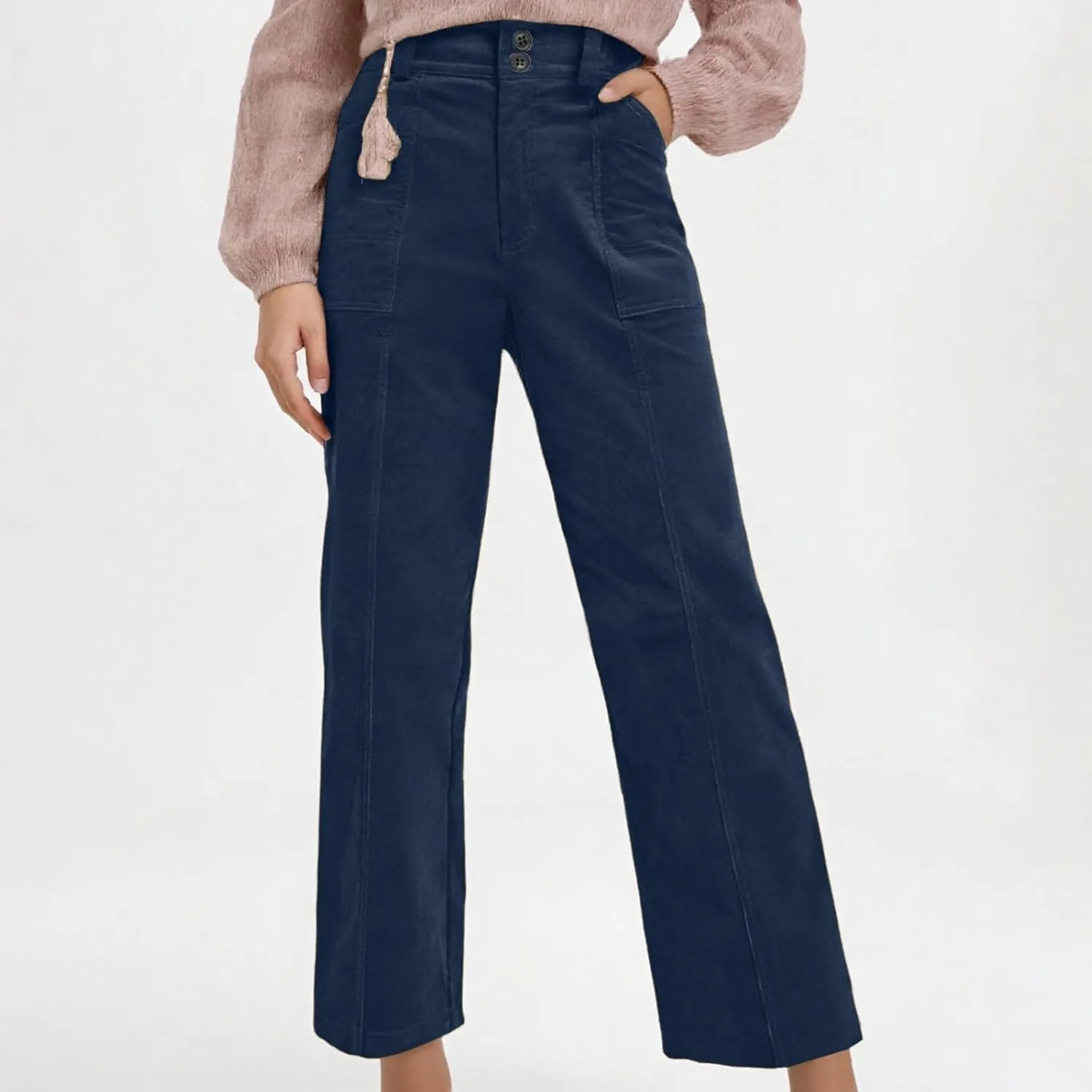 Casual Pants for Women 2025 Summer Straight Wide Leg Stretchy High Waist Solid Color Pants Trendy Baggy Loose Trousers