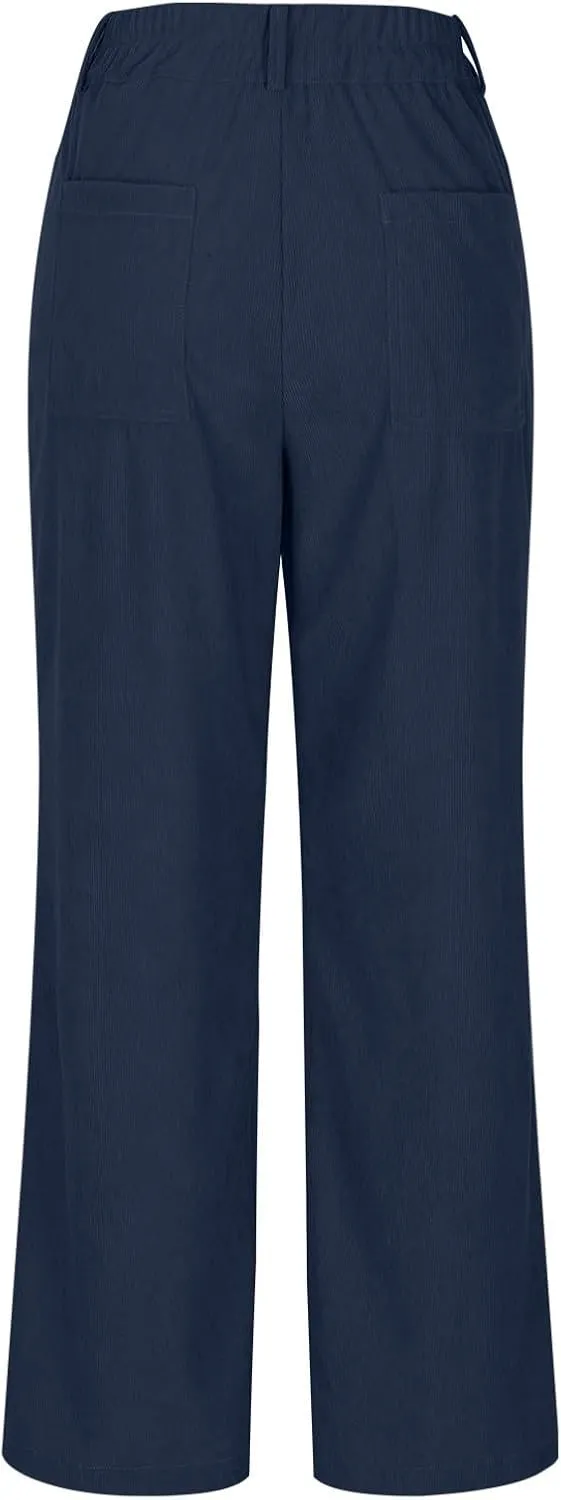 Casual Pants for Women 2025 Summer Straight Wide Leg Stretchy High Waist Solid Color Pants Trendy Baggy Loose Trousers