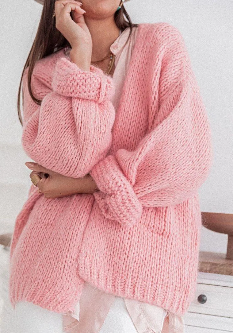 Chunky open knit Cardigan Luna in Pink