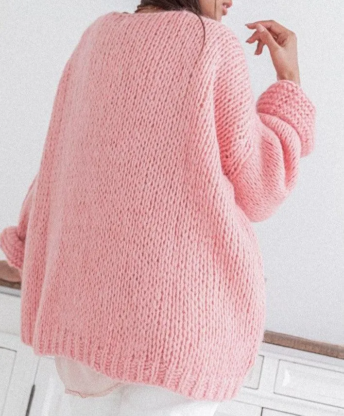 Chunky open knit Cardigan Luna in Pink