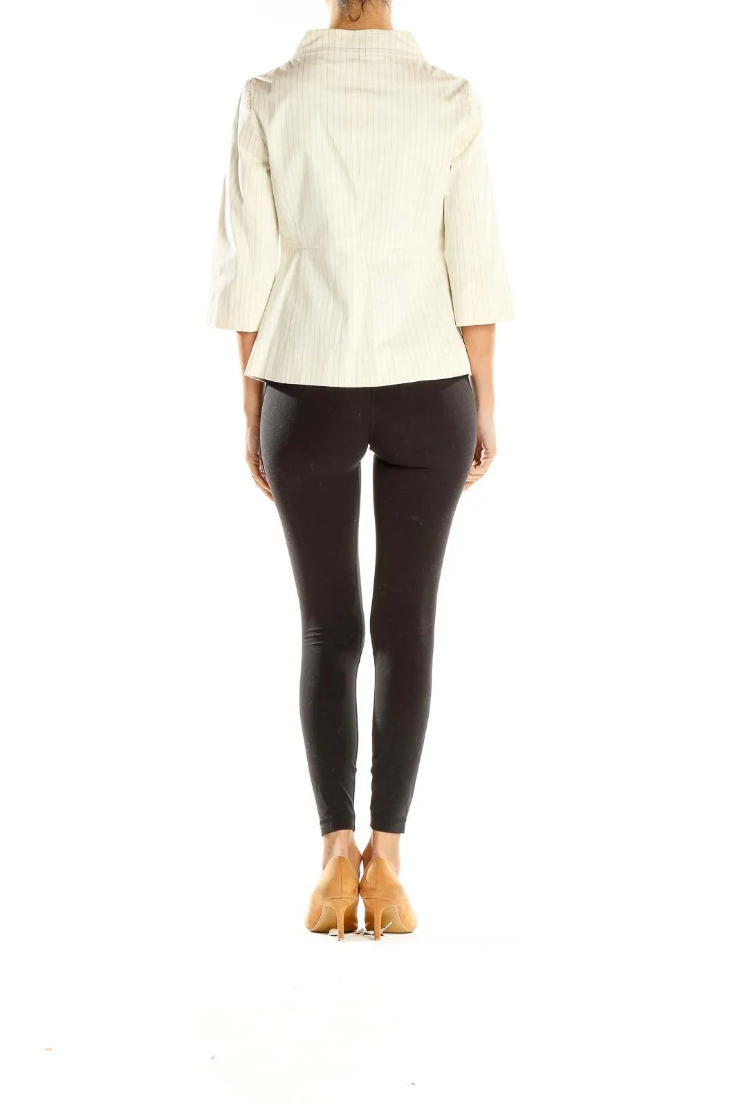 Cream Pinstriped Button-Up Jacket