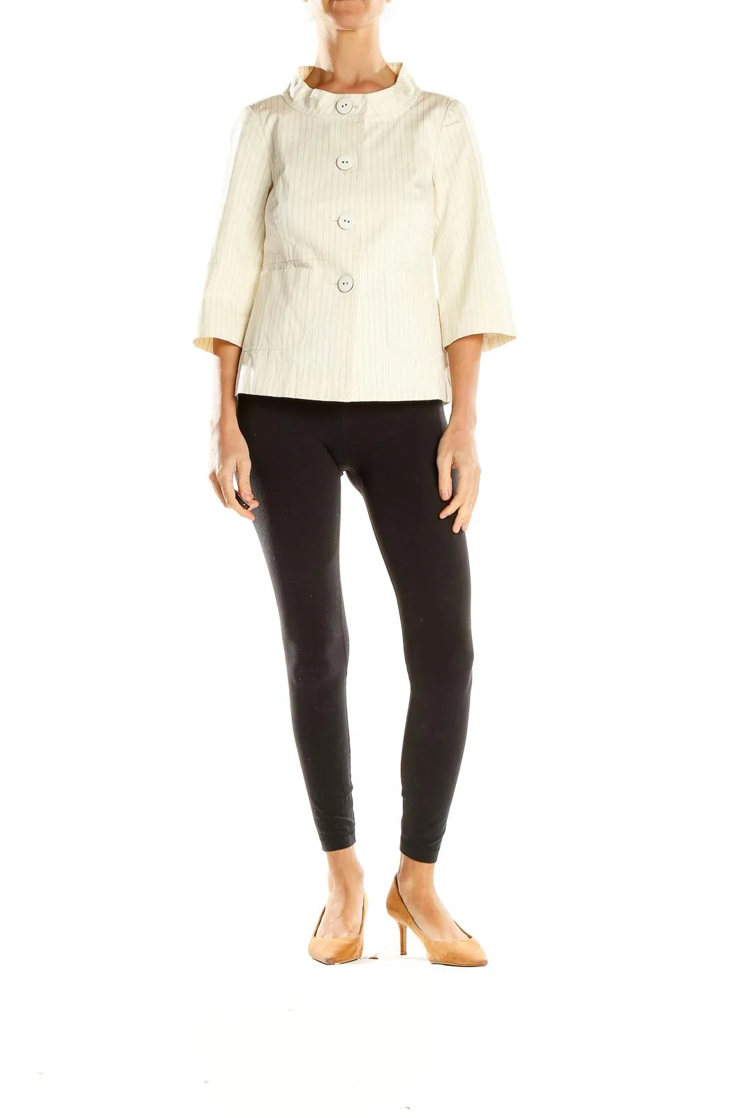 Cream Pinstriped Button-Up Jacket