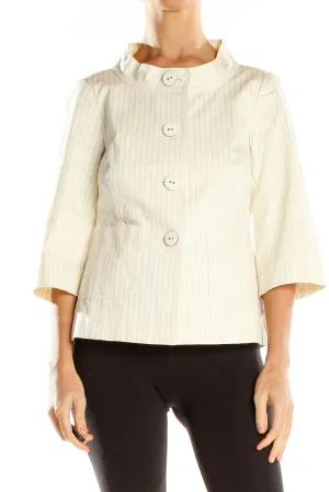 Cream Pinstriped Button-Up Jacket