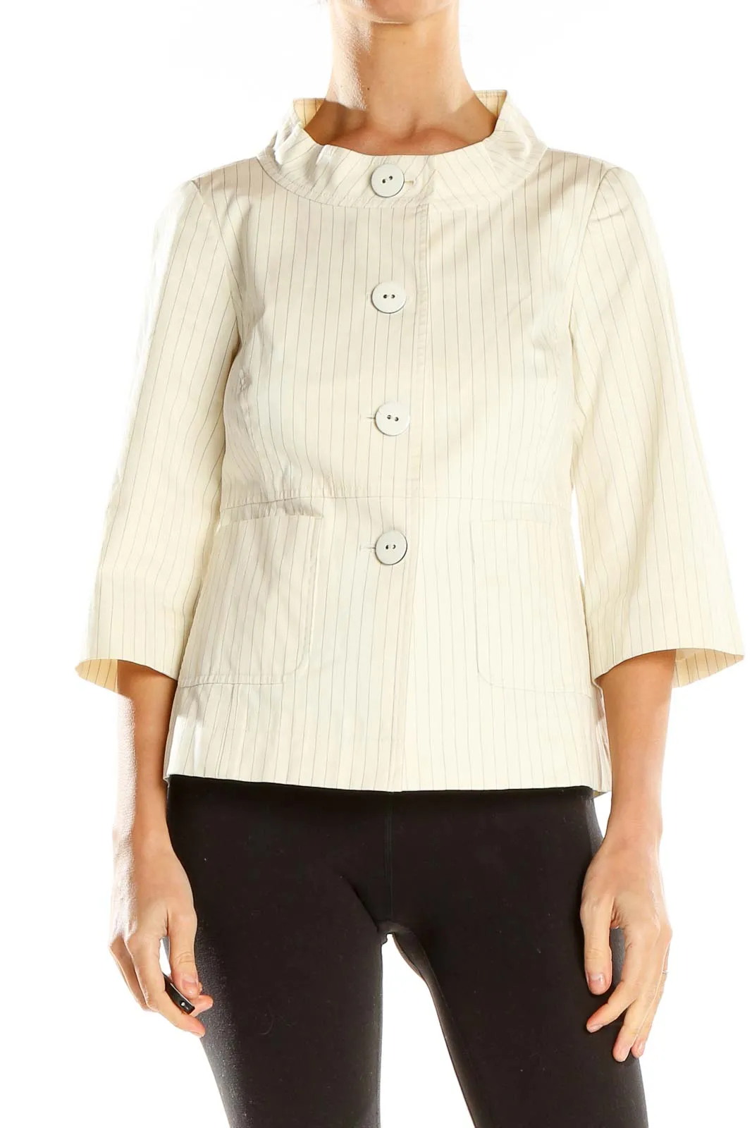 Cream Pinstriped Button-Up Jacket