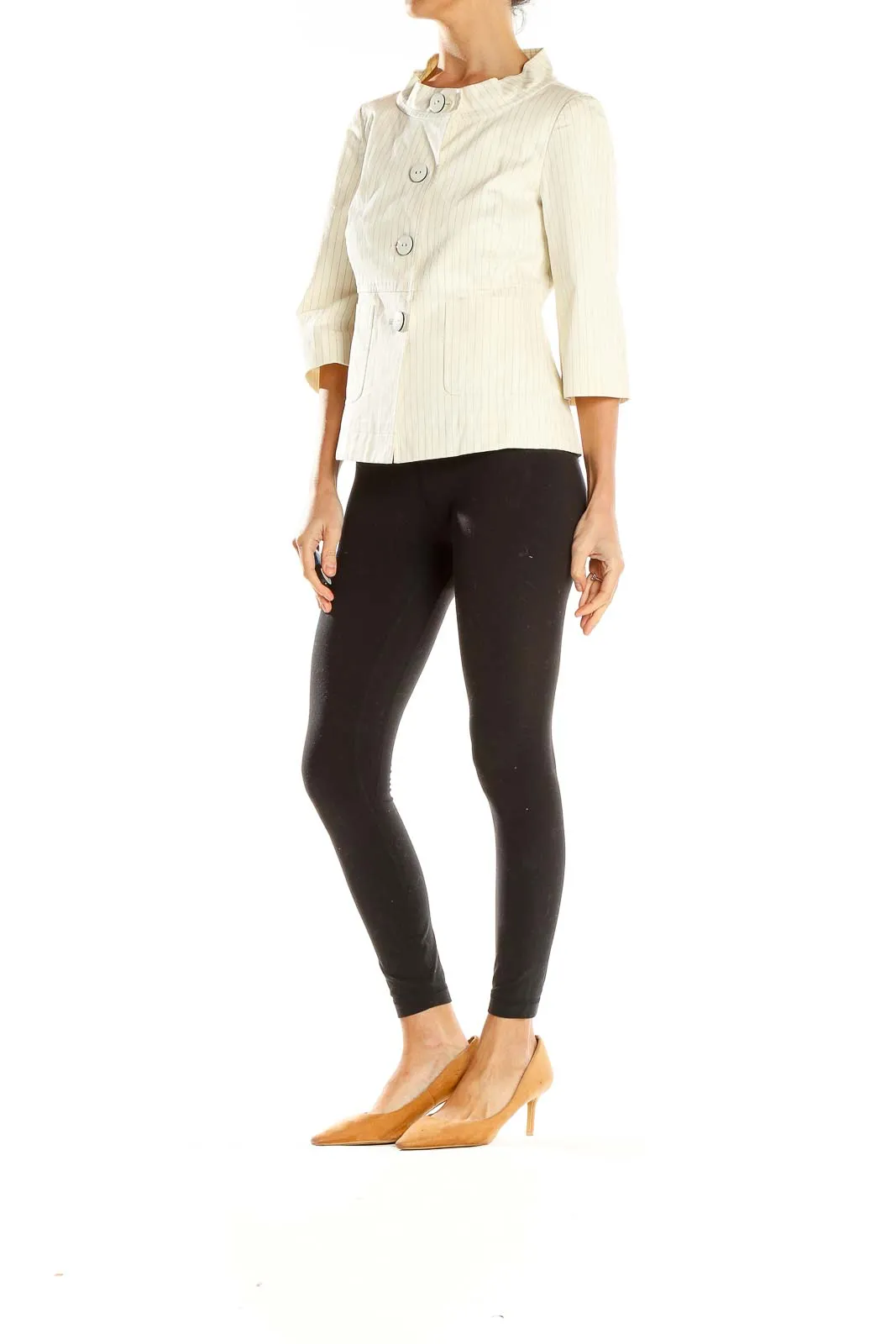 Cream Pinstriped Button-Up Jacket