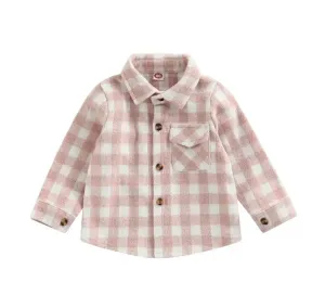 Girls Plaid Cotton Shirt - Pink Check