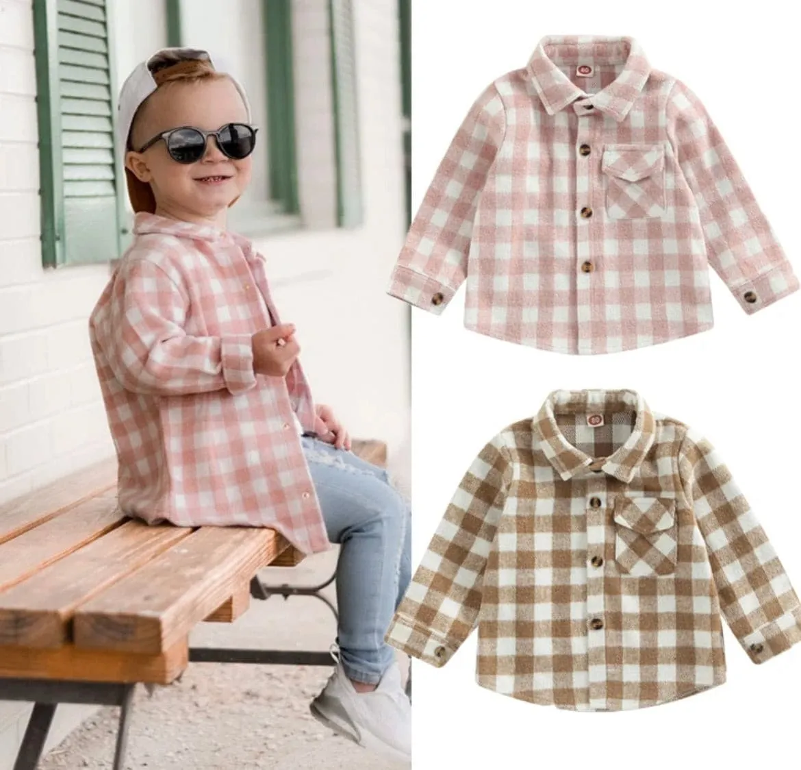 Girls Plaid Cotton Shirt - Pink Check