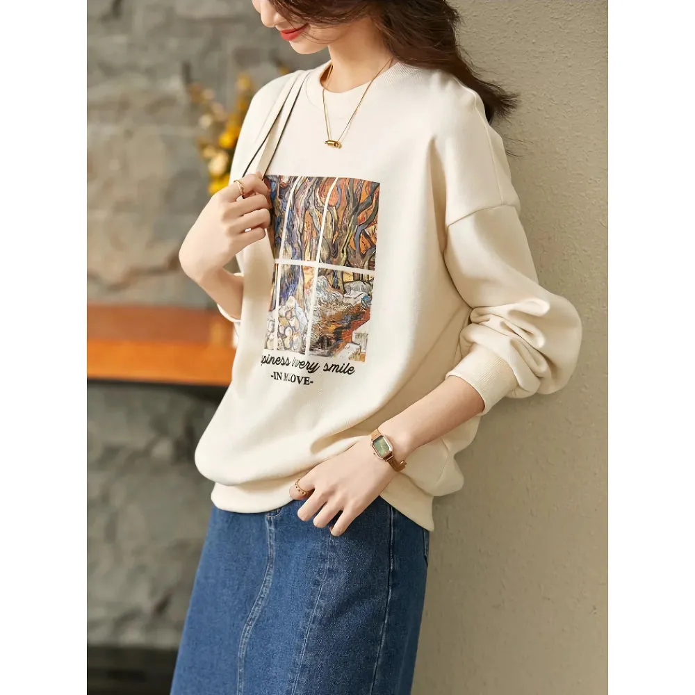 Graphic Print Long Sleeve Casual Pullover