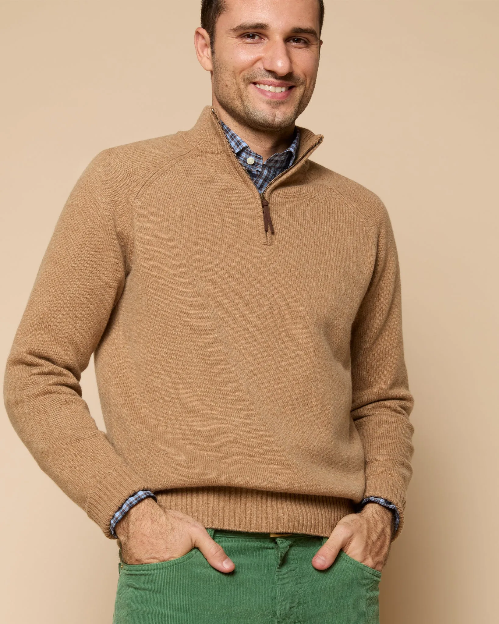 Half-Zip Sweater in Camel Cashmere