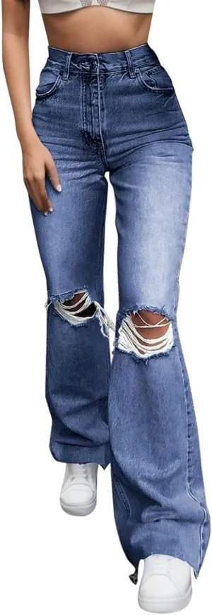 High Waisted Ripped Jeans for Women Skinny Trendy Butt Lifting Boyfriends Denim Pants Streetwear Destroyed Trousers