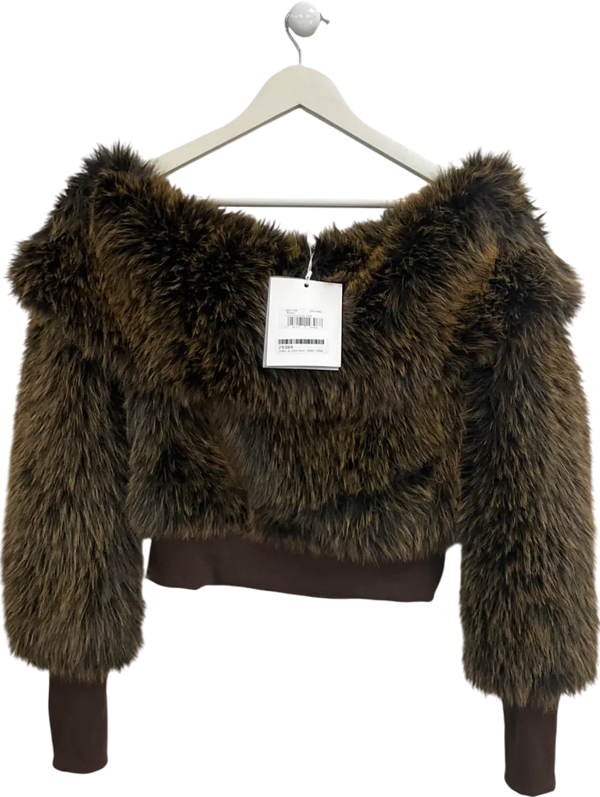 Jaded London Brown Chunky Faux Fur Off The Shoulder Jumper UK S/M