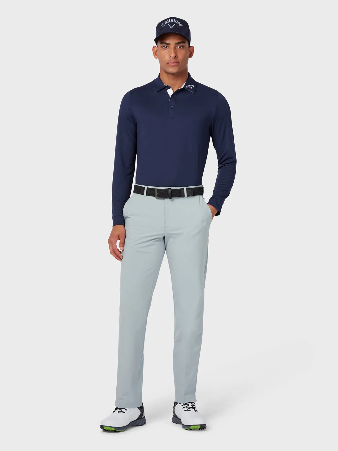Long Sleeve Performance Polo In Peacoat