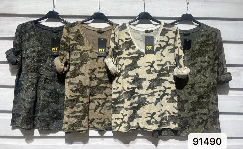 LS Lurex trim Camo Top