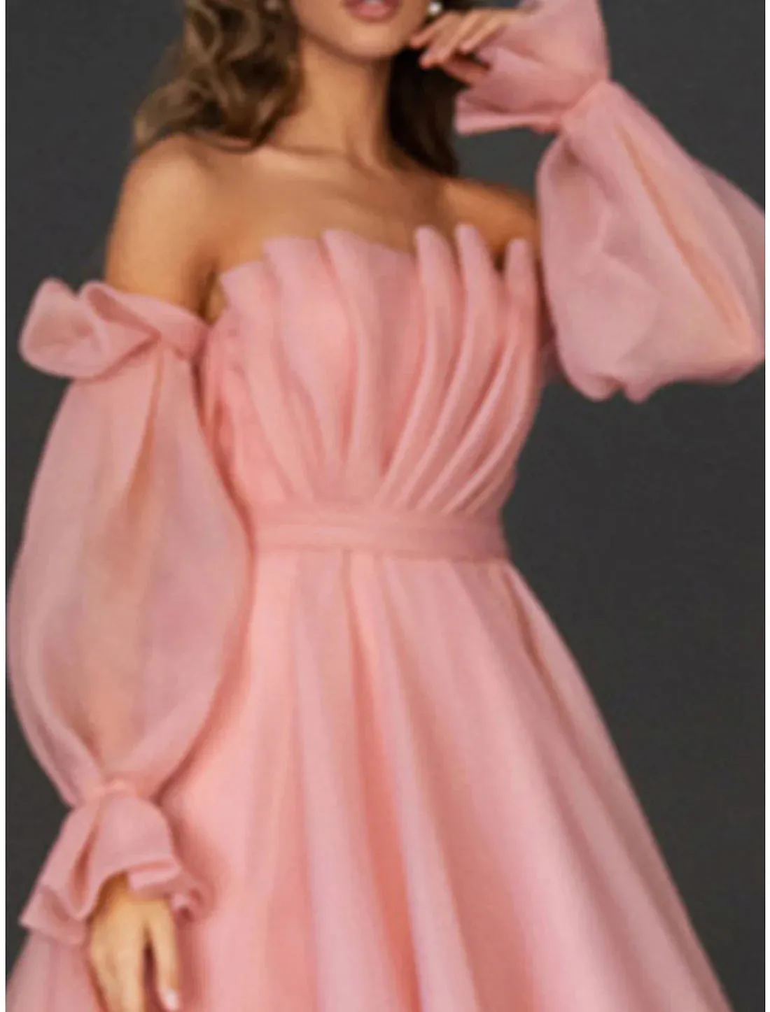 Luolandi Women's Prom Dress Party Dress Homecoming Dress Long Dress Maxi Dress Pink Long Sleeve Pure Color Ruched Fall Winter Autumn Strapless Fashion Wedding Guest Birthday Evening