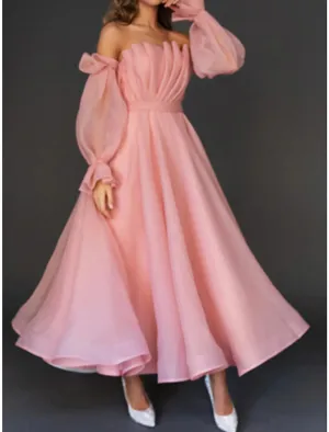 Luolandi Women's Prom Dress Party Dress Homecoming Dress Long Dress Maxi Dress Pink Long Sleeve Pure Color Ruched Fall Winter Autumn Strapless Fashion Wedding Guest Birthday Evening