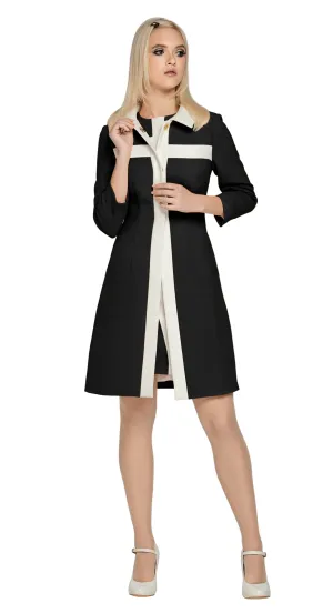 MARMALADE 60s Style Black/Light Cream Coat with Detachable Bow