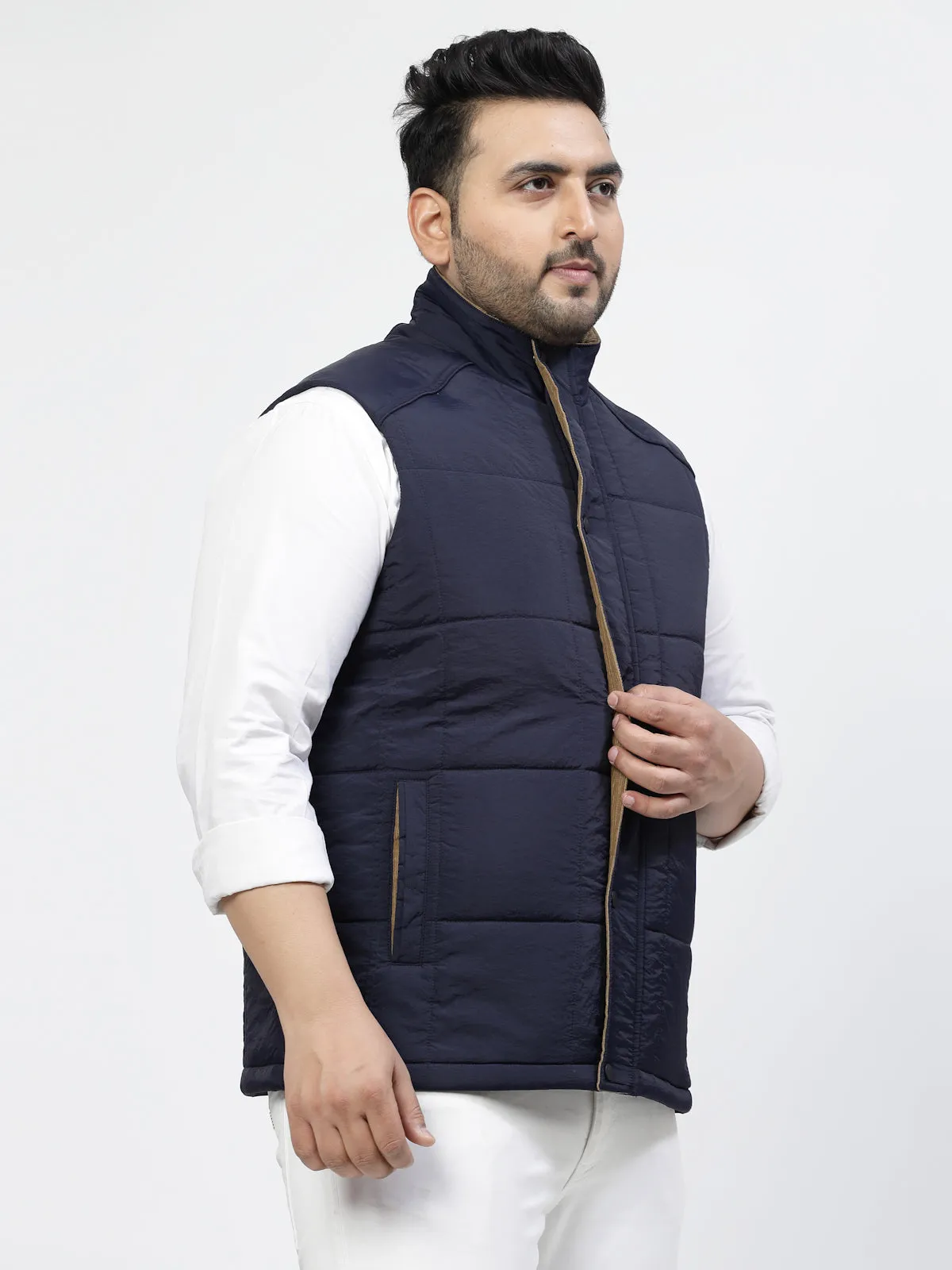 Men Geometric Striped Longline Tailored Jacket