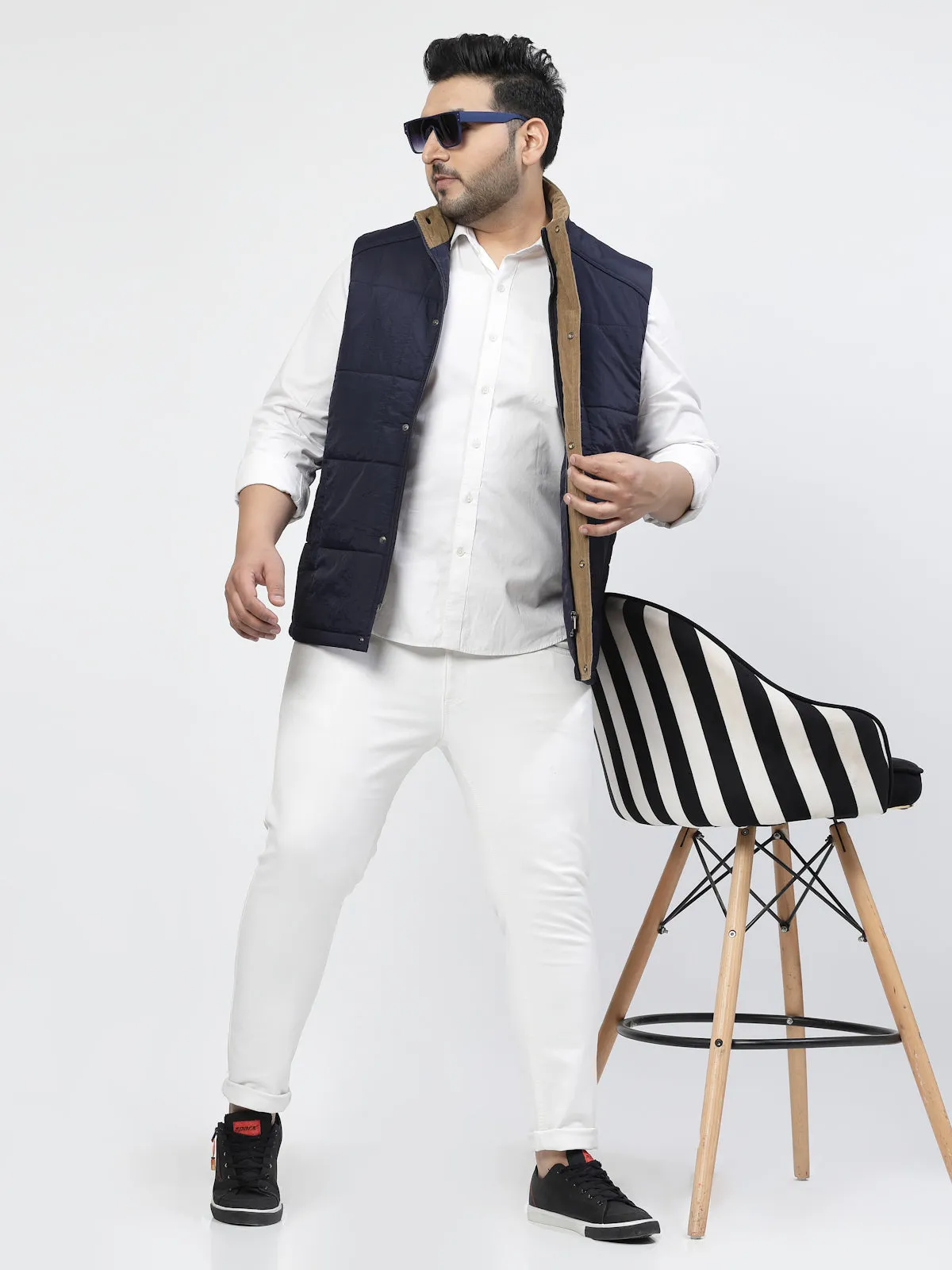 Men Geometric Striped Longline Tailored Jacket