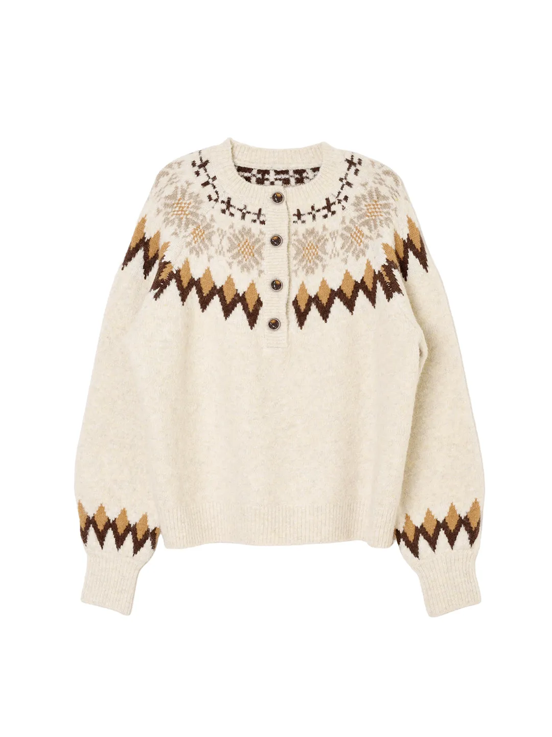 Natalia Snowflake Jacquard Hazelnut Fair Isle Knit Sweater