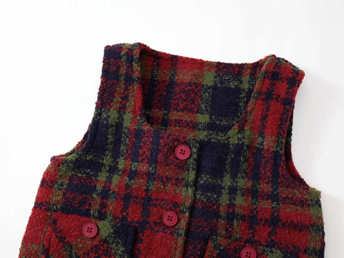 Odelia Retro Plaid Vest Dress Set