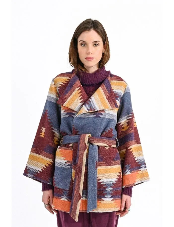 Patterned Coat with Belt