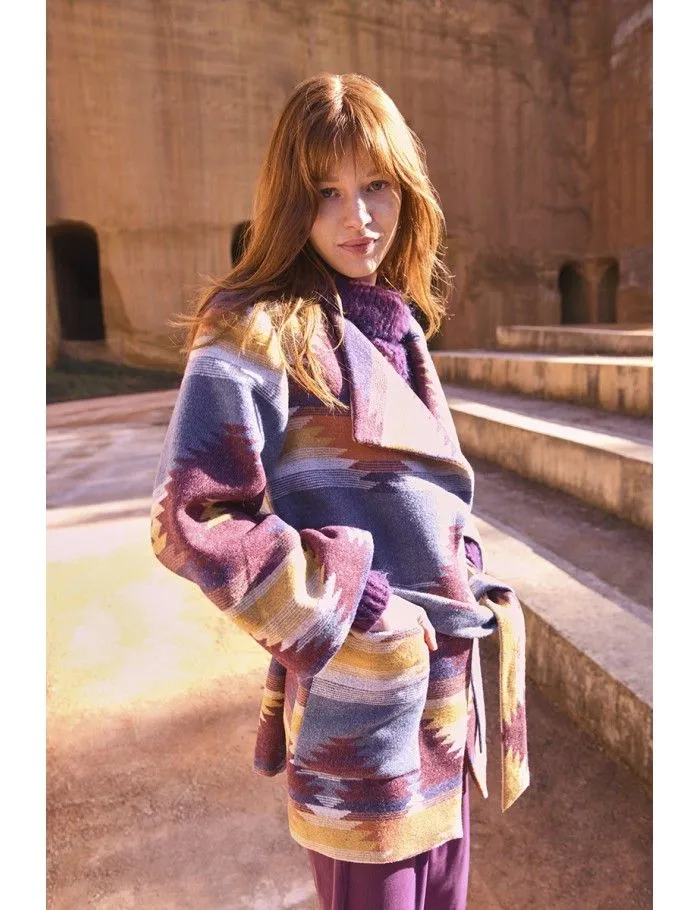 Patterned Coat with Belt