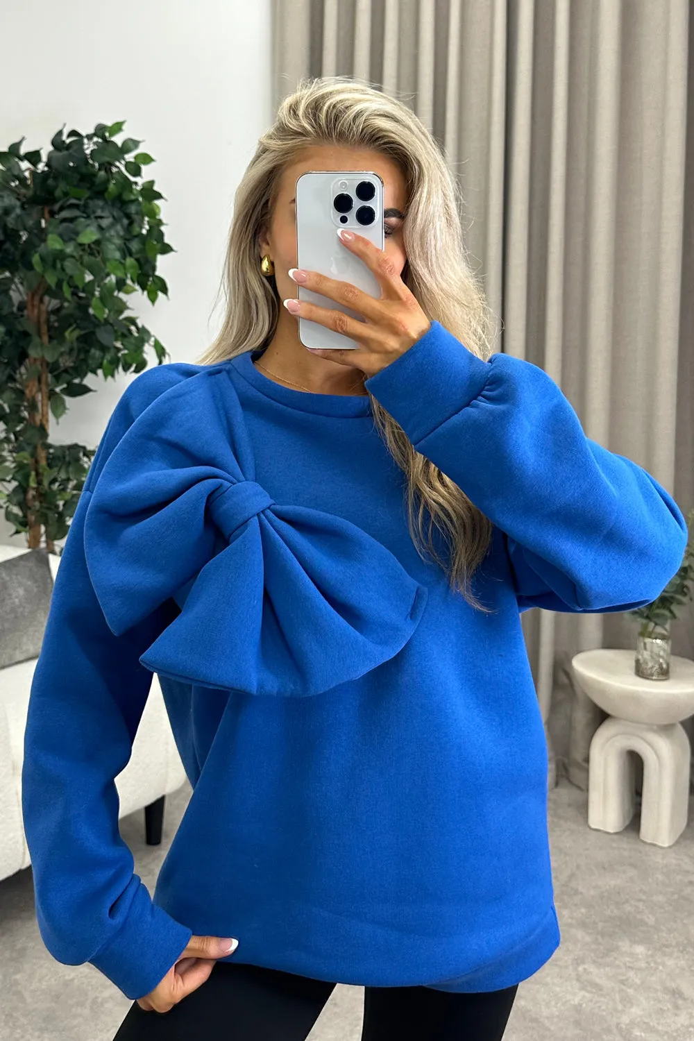 Poppie Royal Blue Oversized Bow Sweatshirt Jumper