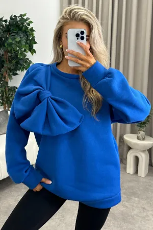 Poppie Royal Blue Oversized Bow Sweatshirt Jumper