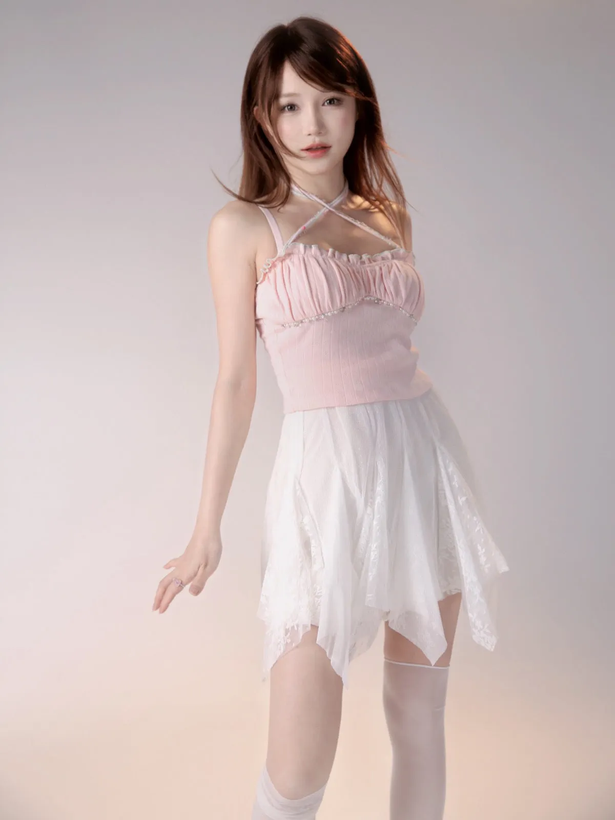 [Rose Island]Enchanting Mini Rose Beaded Halter Crop Top