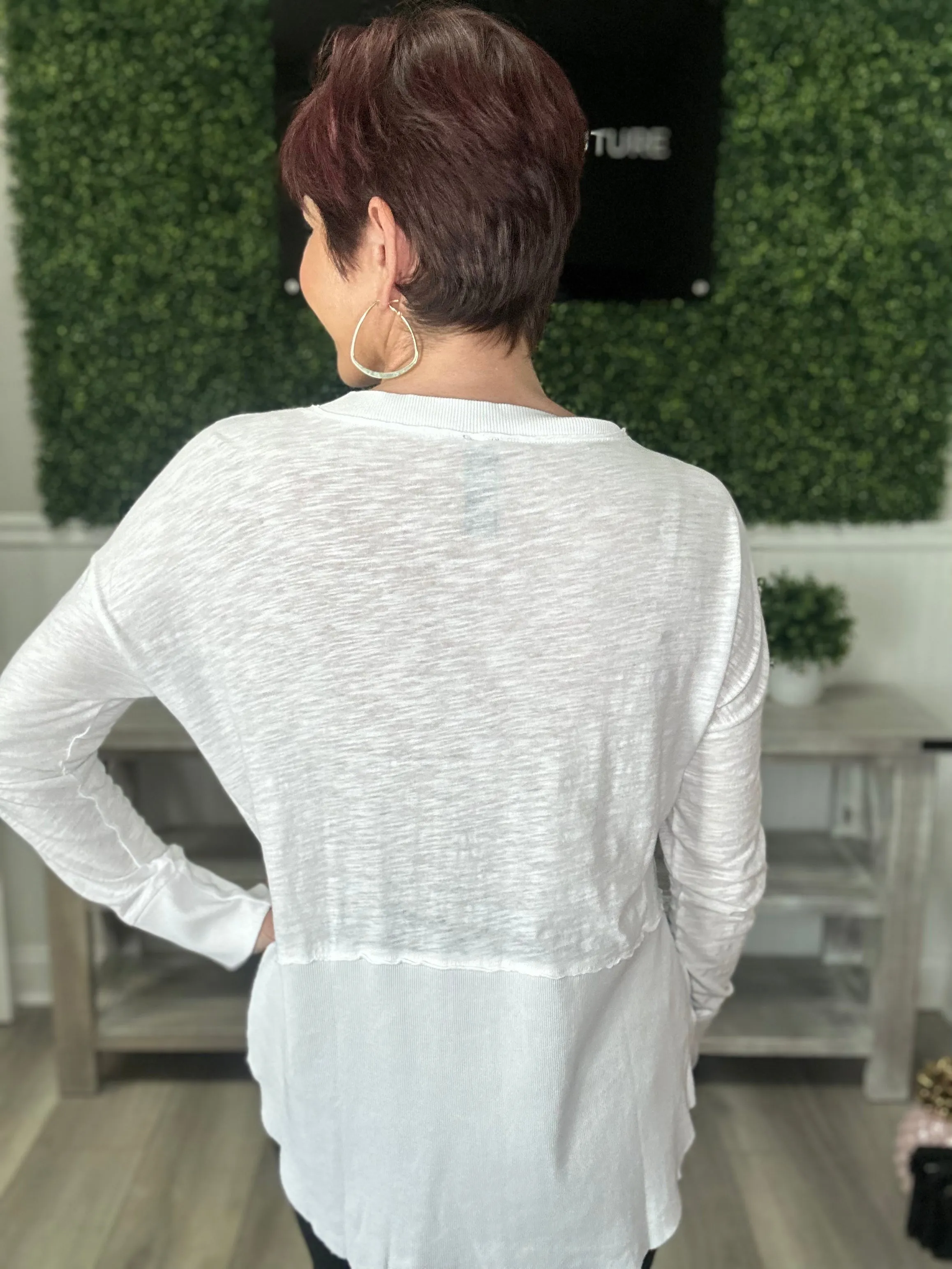 Split Neck Rib Mix LS Tee