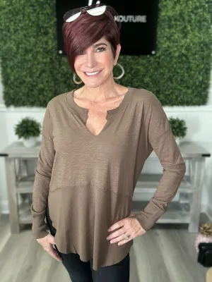 Split Neck Rib Mix LS Tee