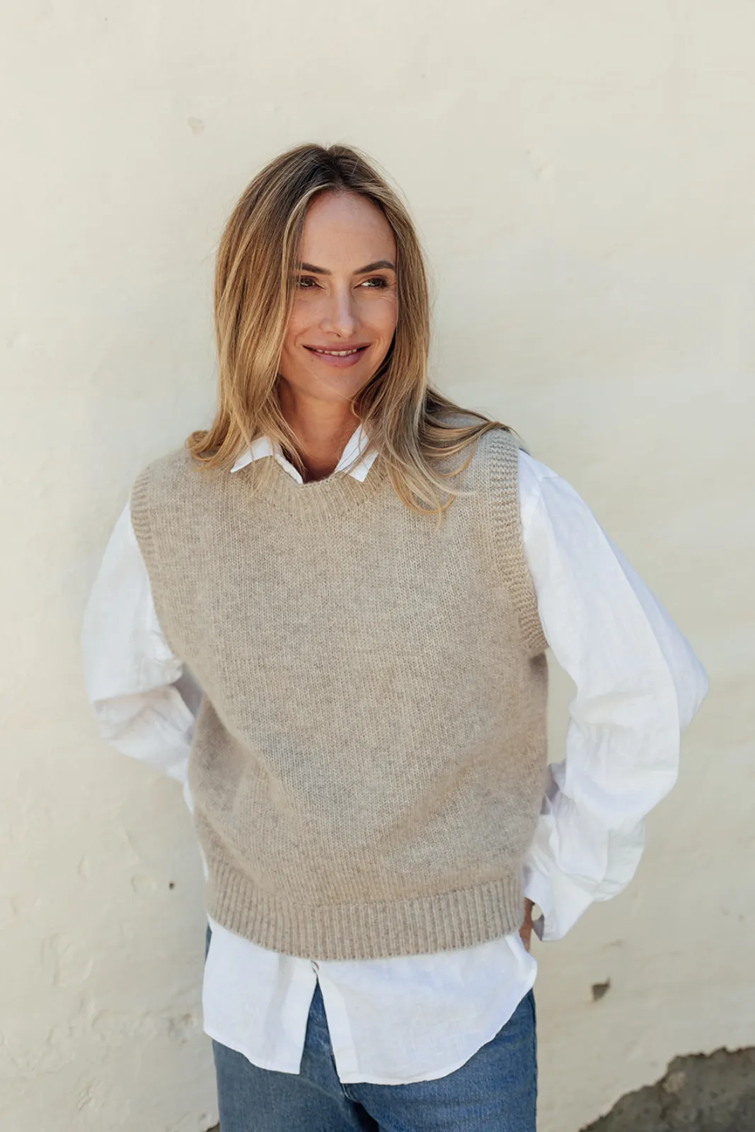 The Liv Merino Angora Vest- Wheat