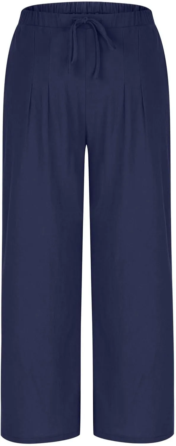 Wide Leg Pants for Woman Palazzo Trousers High Waisted Drawstring Summer Casual Business Work Beach Vacation Pants