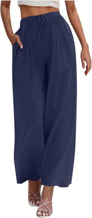 Wide Leg Pants for Woman Palazzo Trousers High Waisted Drawstring Summer Casual Business Work Beach Vacation Pants