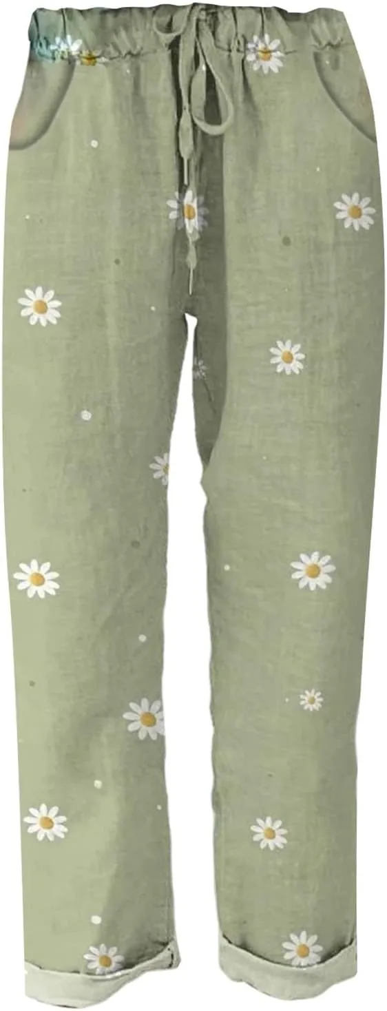 Women's Casual Loose Wide Leg Cozy Pants Linen Elastic Women Leg Solid 2025 Flowy Beach Trendy Trousers with Pockets